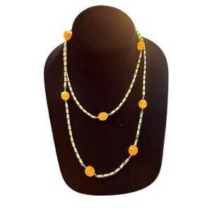 J. Crew Vintage Vibrant Orange and Gold 36” Beaded Necklace